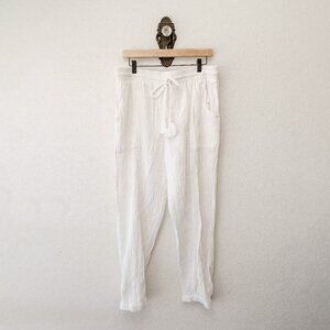 Jopra XL White Cotton Gauze Pants Elastic Waist Boho Beach Lounge